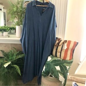 NWT! Chambray Blue Tattered Kaftan Dress
